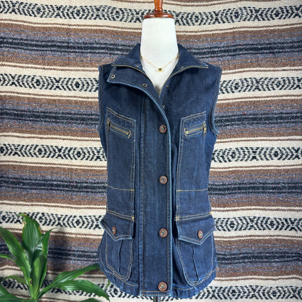 Lauren Ralph Lauren Jeans Co Womens Dark Wash Denim Utility Field Vest Medium